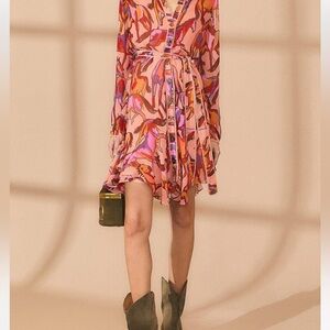 FARM RIO Wild
Horses Rose Long
Sleeve Mini Dress